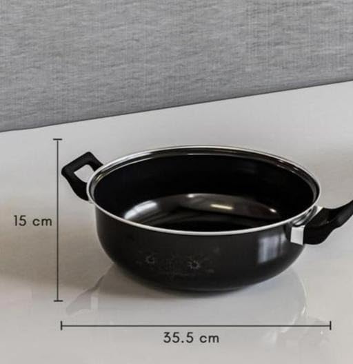 Image of 5 Piece Non Stick Cookware Set Kadai Frypan Saucepan Cast Iron Kitchen Gas Induction Compatible Durable Use Set Black Free Size