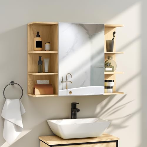 HOMCOM Armoire Murale Salle de Bain avec Miroir, Meuble Salle de Bain, Armoire de Toilette avec...