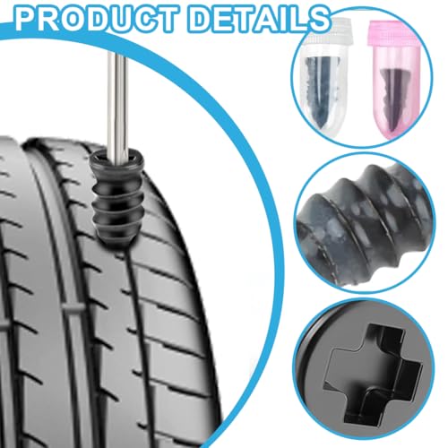 YOFDAL 100 tornillos de neumáticos, kit de clavos de reparación de neumáticos de vacío con destornillador, kit de reparación de neumáticos de goma para autoservicio rápido para bicicleta, auto - imagen 3