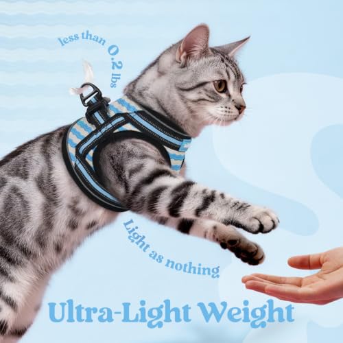 Image of rabbitgoo Cat Harness and Leash Set, Step-in Soft Vest, Blue Wave | Escape Proof, Lightweight, Easy-on & Adjustable, Hook & Loop with Buckle, Reflective, for Kittens & Small Cats Walks, M