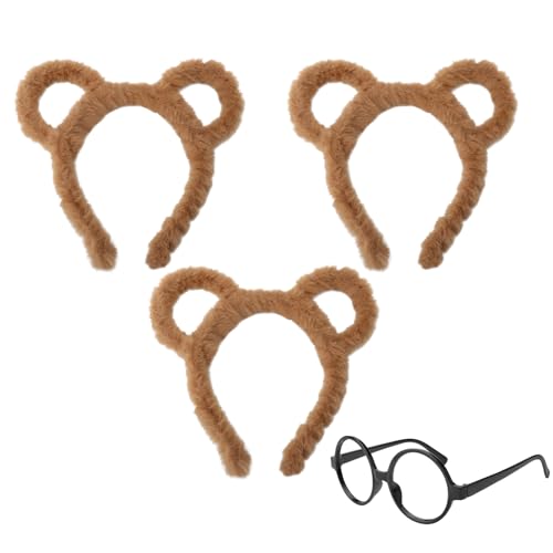 FIUTEKO 3 Stück Streifenhörnchen Stirnbänder, 4 Stück Streifenhörnchen-Set Brillenbären Ohr Stirnbänder niedliche Cartoon braune Stirnband