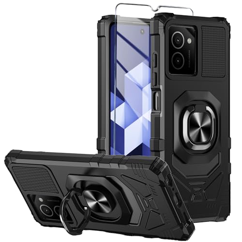 Mocotto for HMD Vibe Phone Case with Tempered Glass Screen Protector Military Grade Heavy Duty Shockproof Protective Cover with Ring Kickstand (HMD Vibe Black)