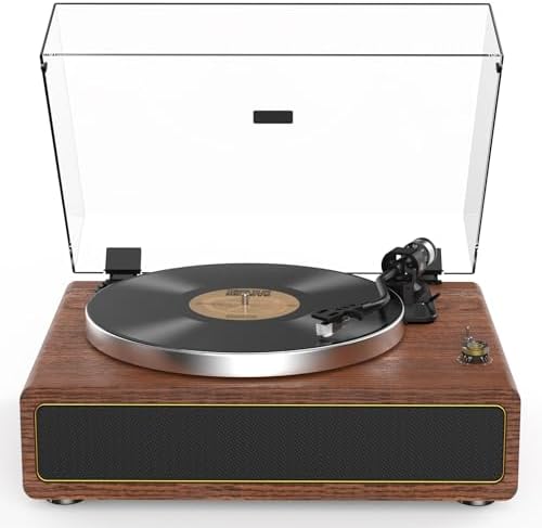 Platine Vinyle Bluetooth Avec Haut-parleurs Intégrés - 2 Vitesses 33/45 RPM - Cellule AT-3600L - Noyer