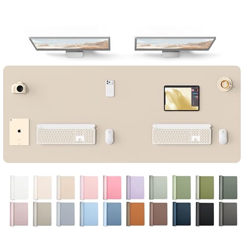 Image of YSAGi Leather Desk Protector, Office Mat, Large Mouse Mat, Non-Slip PU Leather Blotter, Laptop Desk Mat, Waterproof Writing Pad for Office and Home(Eeggshell, 63 inch x 24 inch)