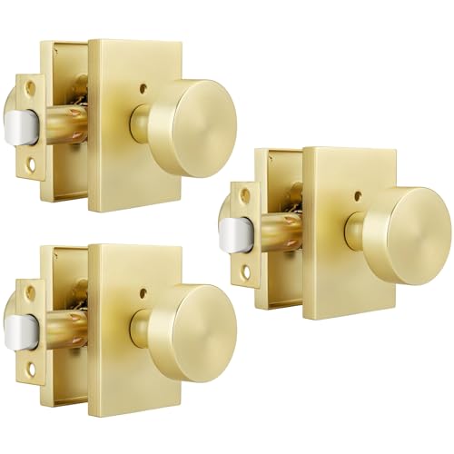 Goldenwarm Gold Interior Door Knobs Privacy, Rectangular Zinc Alloy 3 Pack