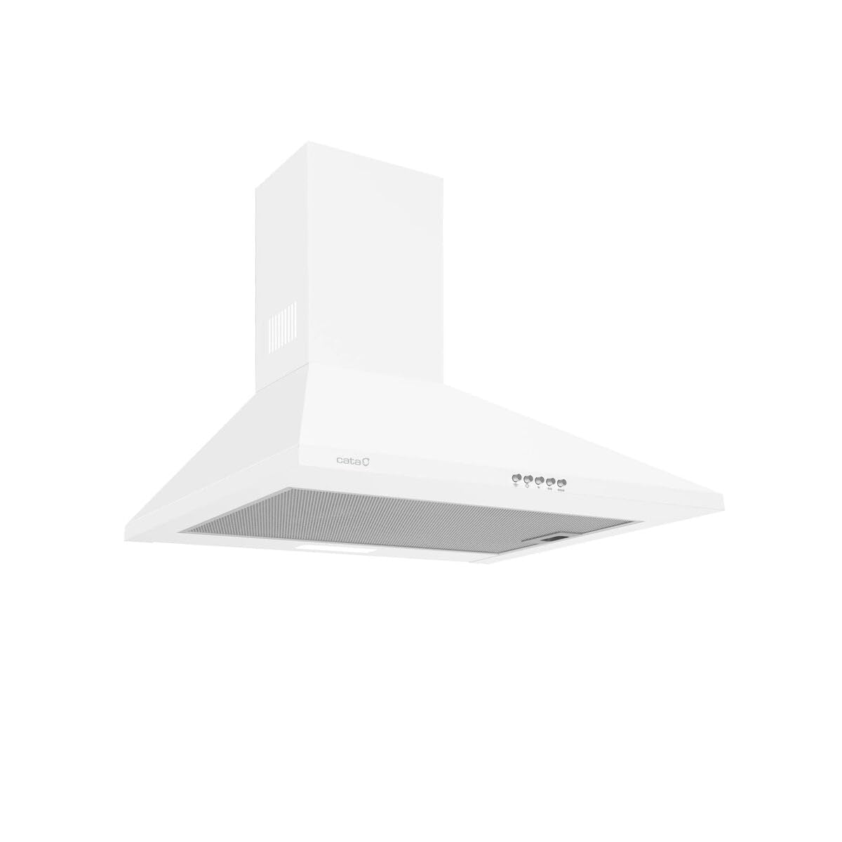 CATA Omega II 600 WH Campana Extractora Decorativa Piramidal de 60 cm, 645 m³/h, 3 Velocidades, Control Mecánico, Tira LED, Filtros Lavables, Clase C, Blanco