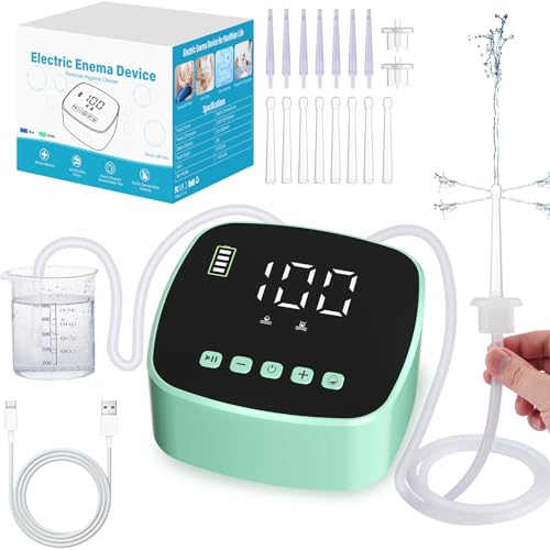 Enema Kit - Electric Enema Kit for Colon Cleanse & Detox for Women Men - Coffee Enema Kit with LCD Display & 1-100 Adjustable Pressure, 2 Type Replacement Nozzles, External Water Supply(Green)