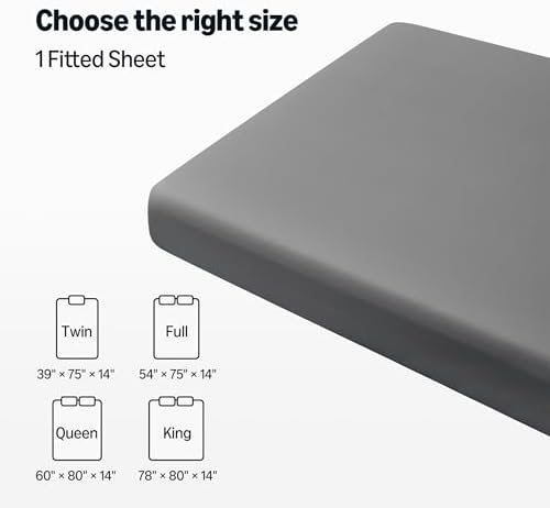 Amazon Basics Soft Fitted Sheet, Lightweight Bottom Sheet, 14-Inch Deep Pocket, Durable and Long Lasting, Easy Care, Queen, Dark Gray, Pack of 1 - 5