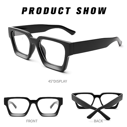 Image of Braylenz Square Thick Frame Blue Light Glasses for Men Women Fashion Clear Computer Eyeglasses