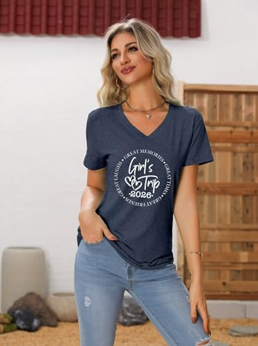 Image of Girls Trip 2026 Shirts for Women Girls Trip Shirts Vacation Travel T-Shirt Short Sleeve Summer Beach Matching Tee Top