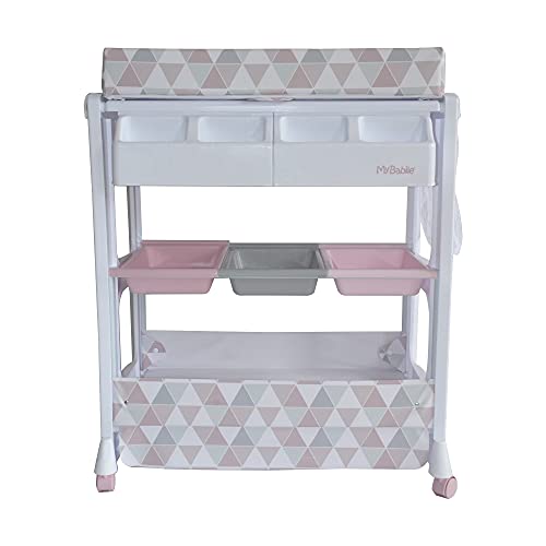 My Babiie Bañera de bebé geométrica rosa y cambiador
