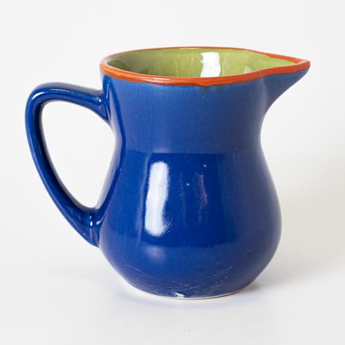 Image of KALAKRITI 300 ml Glossy Royal Blue Ceramic Milk Pot & Creamer | Handmade Pouring Mug with Handle | Multipurpose Coffee, Tea, Sauce & Syrup Server | Table Pitcher for Cafe & Home Use (Set of 1)