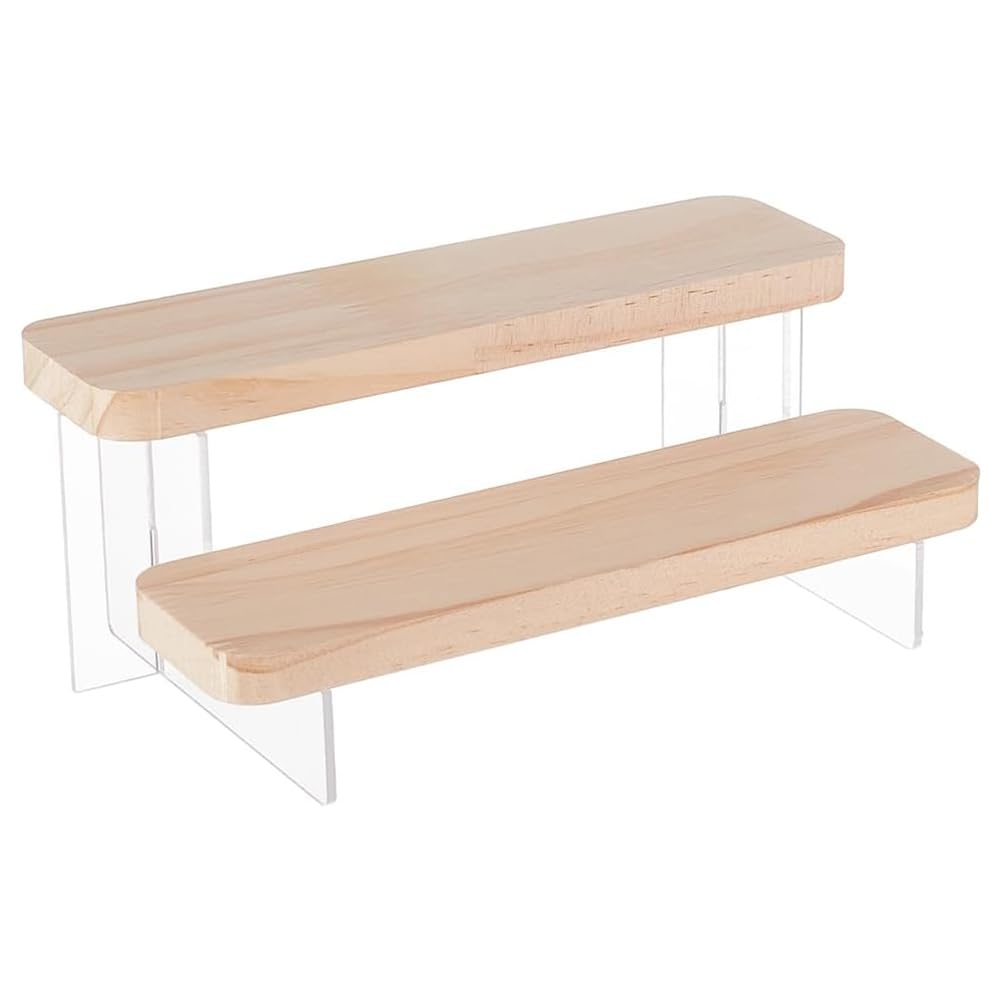 CTRLZS 1 PCS 2-Tier Figure Display Stand Wooden Tiered Organizer Holder Acrylic Display Risers for Models, Building Blocks Display