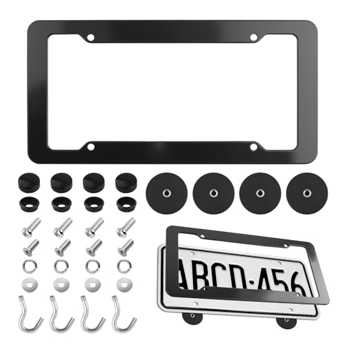 Strong Magnetic License Plate Holder Kit No Drilling Temporary License Plate Holder with Plastic Frame & 4PCS Anti-Scratch Magnet Licence Plates Frame Holders for Magnetic Metal Surface