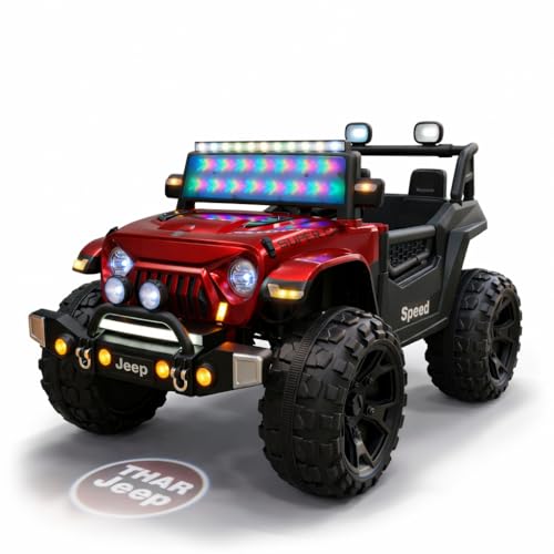 Image of kidsROAR Electric Ride-On Jeep for Kids | Remote Control 12V Battery Operated Rechargeable Big Car with LED Lights Music | Boys & Girls Age 3 to 7 Years (RED)