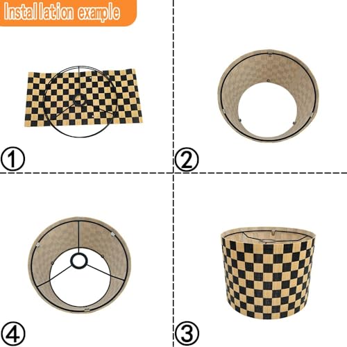 Image of Modern lamp shade Art decorative Black Grid Minimalist 11.8x9Inch | Classic Versatile ,Unique bamboo material,Ideal for Table and Floor Lamps,Effortless Installation