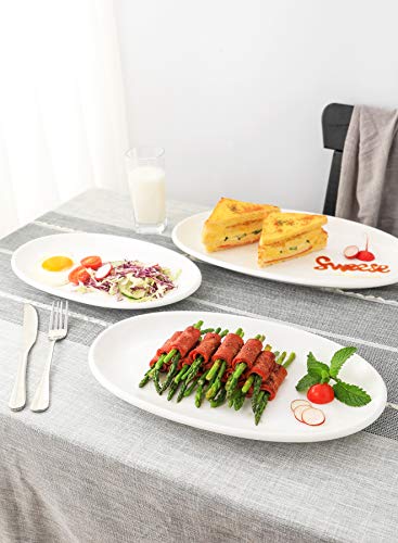 Sweese 742.101 Oval Serving Platters, White Porcelain Serving Platters For Party, Large Oval Serving Trays Serving Plates For Fish Dish, Steak, Restaurant, Dessert Shop, Set Of 3, 12.5/14/15.5 Inches #TOP6