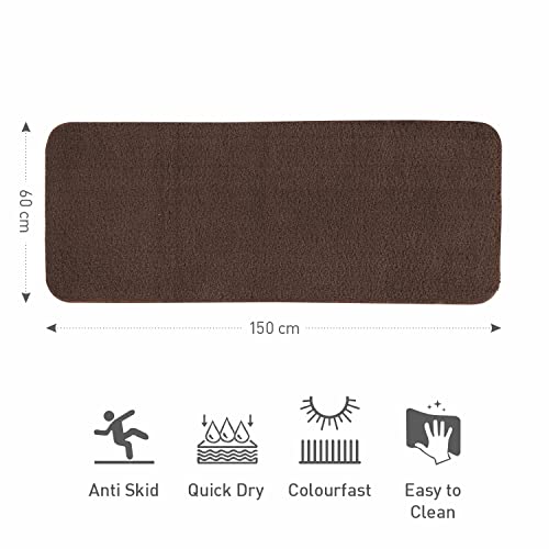Image of Obsessions Ultra-Absorbent Quick-Dry Bath Runner | 1400 GSM Polyester | Soft, Non-Slip & Fast-Drying Bathroom Rug for Safety & Comfort | 60 x 150 cm | Chocolate