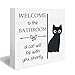 DUXMNAMG Funny Cat Bathroom Wood Box Sign - Funny Bathrooms Desk Shelf Decor, Cats Gifts, Welcome to The Bathroom a Cat Will Be with You Shortly Wooden Block Plaque Box Sign for Home Table Decor