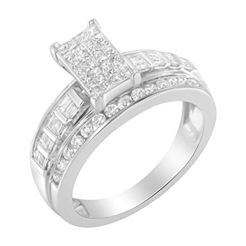Original Classics 14K White Gold Round, Princess, and Baguette-Cut Diamond Bar Center Ring (1 Cttw, H-I Color, SI2-I1 Clarity) - Size 7-1/4