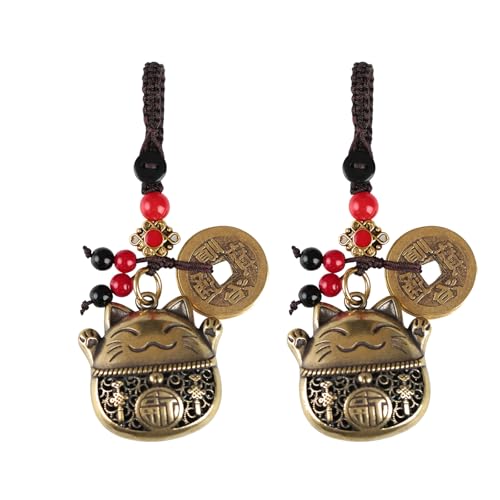 ccsxqy 2Pcs Lucky Cat Keychain - Brass Maneki Neko Good Luck Charms with Five Emperors...