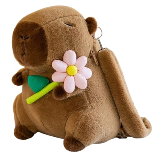 champracer Capybara Plüschtier Rucksack Capybara Rucksack Capybara Kuscheltier Plüsch Rucksack für Erwachsene Wasserschwein Kuscheltier Plüschtier Rucksack Kinder (Rosa Blumen)