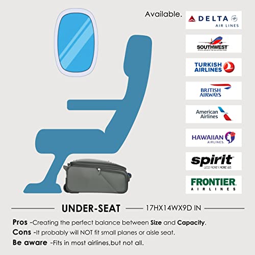 Image of Verage Underseat Carry On Luggage with Spinner Wheels, Grey, 16-Inch Rolling Underseat, 2 Wheels Luggage