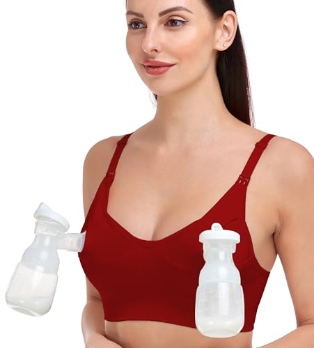GXXGE Nursing Bra Support Pumping Bra Hands Free All in One Maternity Bra Comfortable Breast No Pad Pumps Bra Black Nude Pink Deep Red X-Large - Thumbnail 2