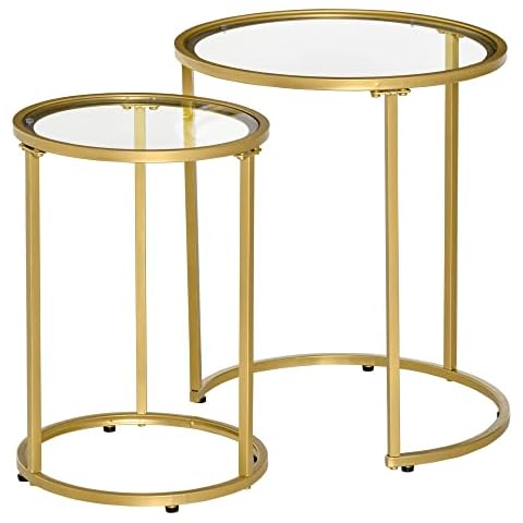 Juego de 2 mesitas de café HOMCOM con estructura de metal y tapa de vidrio Cover