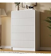 Furniway White 5 Drawer Dresser for Bedroom, Curved Tall Dresser with Push-to-Open Design, Chest ...