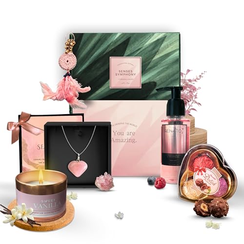 Image of 5 Senses Co. Luxury Gift Set for Women | Pack of 5 Gifts | Mothers Day Gift | Gift Hamper for Wife, Sister, Girlfriend, Mother | For Birthday , Anniversary, Rakhi & All Special Occasions | Consist of Candle, Luxurious Body Wash, Jewellery & More