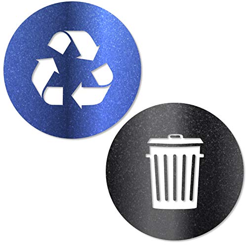 Recycle And Trash Sticker Vinyl Modern Logo (5.5" X 5.5" 1 Ea.) Symbol To Organize Trash Cans Or Garbage Containers And Walls - Small - Ultra Metallic Blue And Black #TOP29