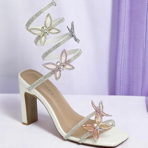 Forever Link Women's Rhinestone Butterfly Detail Spiral Coil Wrap Around Chunk Heel Sandals3