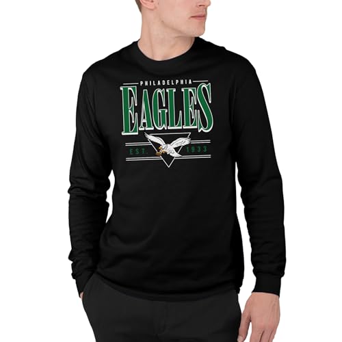 Junk Food NFL - Philadelphia Eagles - Established Retro - Officially Licensed Adult Long Sleeve Fan Tee for Men and Women Black