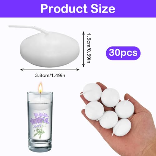 Schwimmkerzen Weiss, 30 Stück Schwimmende Kerzen, Rauchlose Floating Candles, Schwimmende Teelichter 3,8 * 1,5cm, Weiße Schwimmkerzen Zur Dekoration, Wasserkerzen Für Hochzeiten