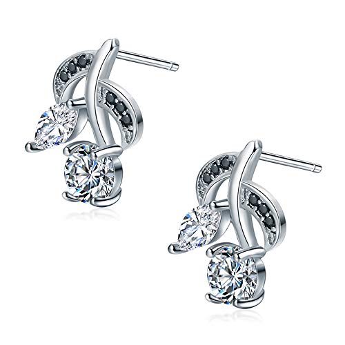 Pendientes de espinela negra de plata de ley 925 tipo flor para mujer 4