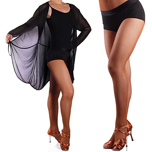 DANCEYOU Medias Rejilla Baile Medias de Baile Latino Pantimedia de Red para Niña y Mujer Marrón L/XL