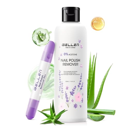 Gellen Nail Polish Remover Kit with Corrector Pen 9.47fl oz Non-Acetone Nourishing Formula Unscented Nail Polish Remover Soft Aloe & Vitamin E Infusion Perfect for Home DIY or Salon Use