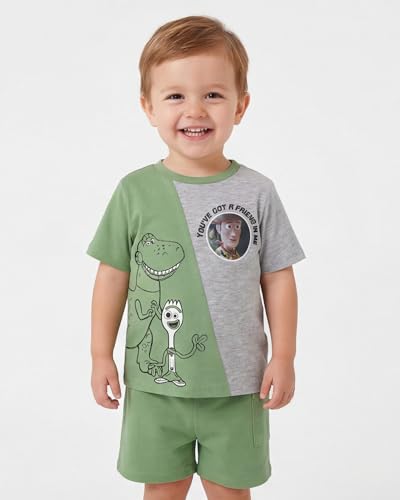 Image of Disney Pixar Toy Story Outfit Boys' 2-Piece Lenticular Patch T Shirt & Short Set Toy Story Clothes for Boy (Green, 3T)