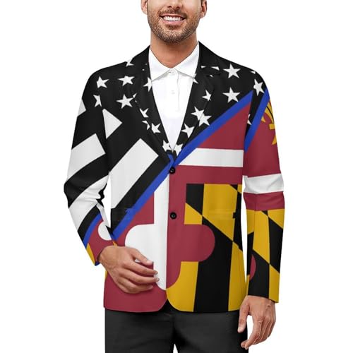 Blue Line U.S. Maryland Flag Men's Slim Suit Long-Sleeve Prom Tuxedo Classic Two Button Business Jacket