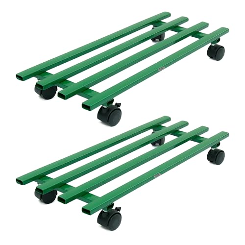 Image of Urban Plant Caddy with Wheels, Heavy-Duty Rolling Stand for Indoor and Outdoor Planters, Sturdy Design, Perfect for Home and Garden Decor (Green Rectangular - Pack of 2)