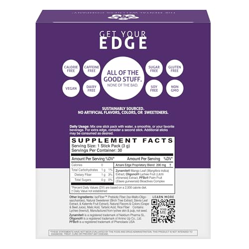 Image of Amare Edge Plant Based Nootropic Powder Drink for Endurance and Motivation, Grape, 30 Servings