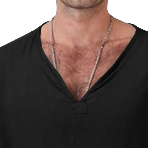 Maiyifu-GJ Men's Casual V-Neck Long Sleeve Shirt Solid Color Fashion Sweatshirt Athletic Flax Shirt4