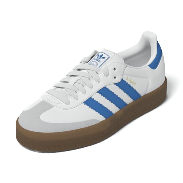 adidas FTWWHT/BRBLUE/Goldmt Unisex SAMBAE J FTWR whiteBright Blue/Gold met. 4.5 US, Wide Little_Kid