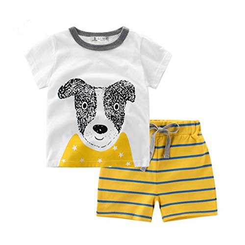 Image of Little Boys Short Set Pajamas for Boys 100% Cotton Toddle Firetruck Dinosaur Sleepwear Summer Clothes Size 2-7T