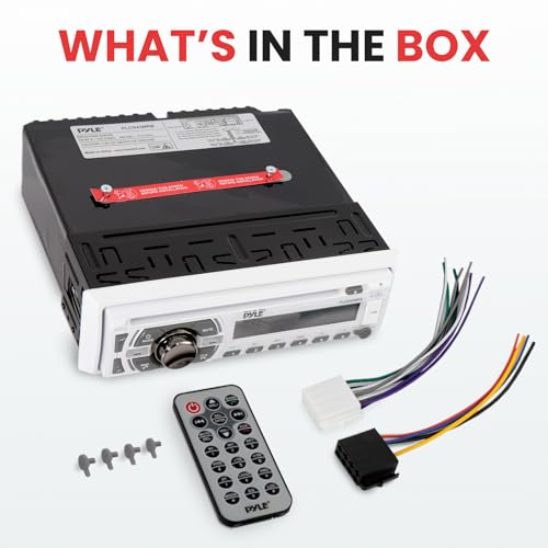 Pyle Boat Bluetooth Marine Stereo Receiver - Marine Head Unit Din Single Stereo Speaker Receiver - Wireless Music Streaming/Hands-Free Calling/CD Player/MP3/USB/AUX/marine AM FM Radio -PLCD43MRB