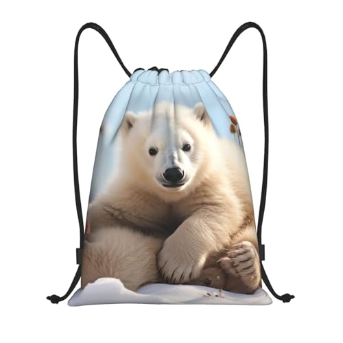 Drawstring Backpack Waterproof Drawstring Bags Cute Polar Bear Animals Cinch Bag Sackpack Sports Gym Bag Small, Black