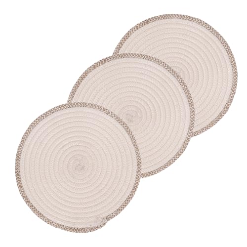 Image of DENOVA Cotton Rope Trivet Set for Hot Pans and pots Cream and Natural Edge, Heat-Resistant Round Table Protector Pack of 3