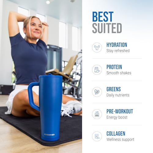 Image of Ice Shaker 40 oz Tumbler with Handle and Straw | 40oz Navy | Cold for 30+ Hours | 2-in-1 Tumbler Shaker Bottle | Odor-Free 40 ounce Bottle for Water, Protein Shakes, Smoothies, Cocktails