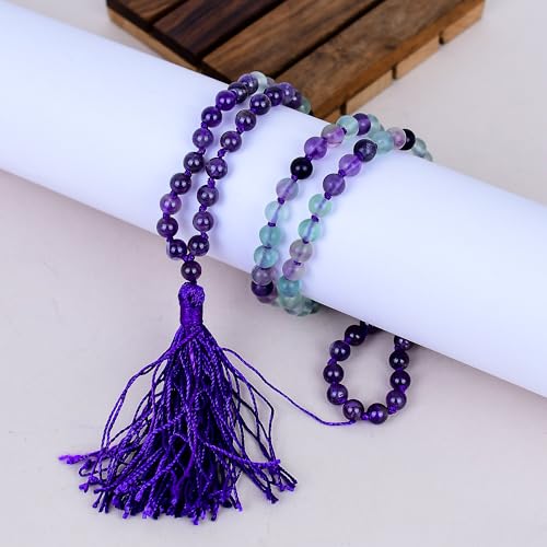 Collier Mala en améthyste fait main | 108 perles naturelles